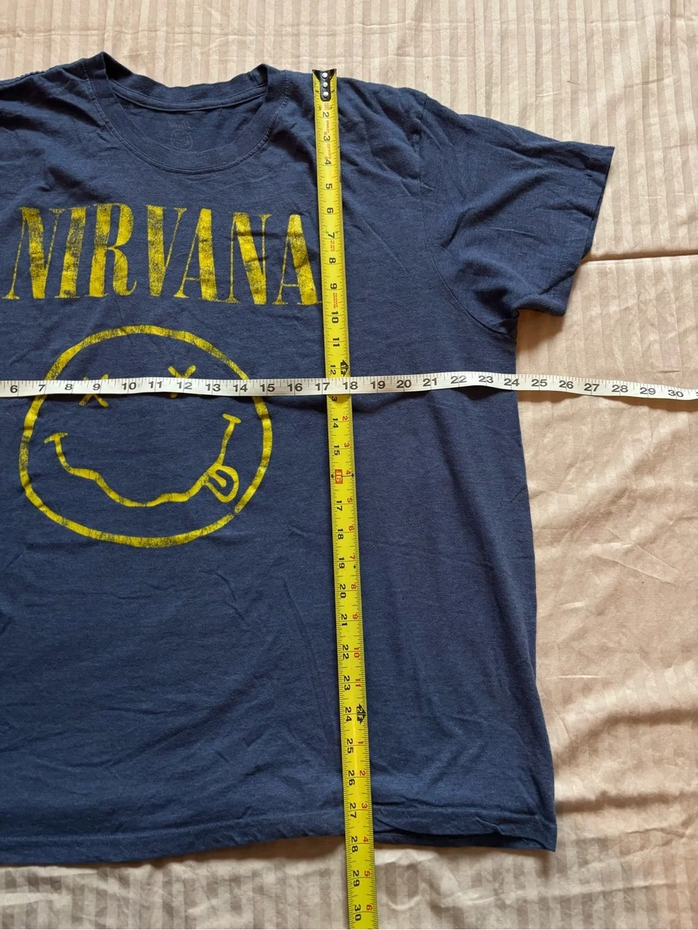 Nirvana T-Shirt Mens Size XXL Blue Heather Smiley Face Graphic Distressed Grunge